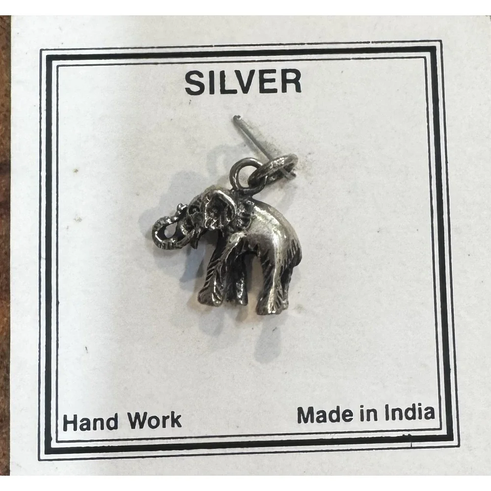 925 Vintage Elephant Sterling Silver Jewelry Charm , India, NWT, 1980